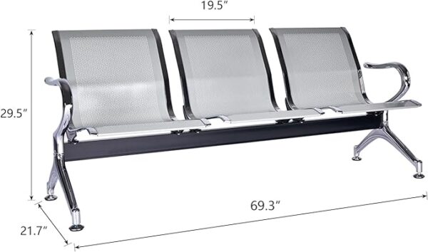 This bench is Ideal for a busy occasion and heavy demand. It is made of  5mm thickness perforated cold-rolled steel, powder coated, 1.2 mm thickness cold-rolled steel, chromed. The reception bench  is perfectly for airport lounge, family room, lobby, hospital, barber salon, beauty salon, office waiting. Reticulated seating keeps guests away from heat and discomfort. Ergonomic design. Office guest reception chairs are easy to clean. Wipe gently with a wet/dry towel. Made from stainless steel, chromed. Maximum weight capacity for each chair: 330 lbs. Sitting is also comfortable. The sturdy guest chair provides a comfortable seat.