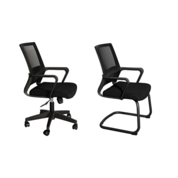 Executive Office Cahir, executive coat hanger, 1.8m Reception Desk, clerical office chair, 2-Door filing Cabinet, headrest office chair