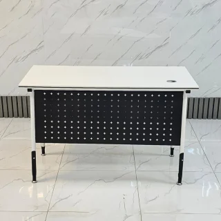 1.6m reception desk, 2- door metallic filing office cabinet, 2-way workstation, 2m executive office desk, 2way workstation, 3-link padded waiting bench, 3m boardroom table, captain mesh office seat, catalina visitors seat
