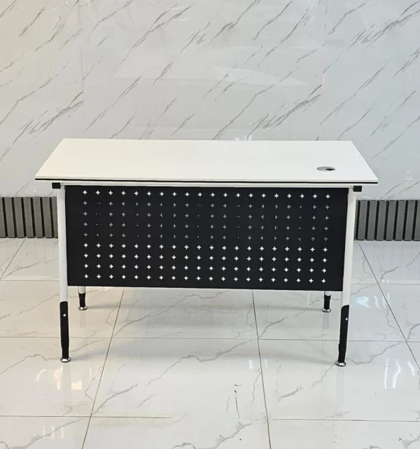 1.6m reception desk, 2- door metallic filing office cabinet, 2-way workstation, 2m executive office desk, 2way workstation, 3-link padded waiting bench, 3m boardroom table, captain mesh office seat, catalina visitors seat