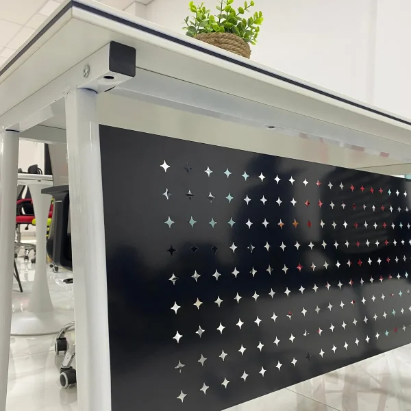 1.6m reception desk, 2- door metallic filing office cabinet, 2-way workstation, 2m executive office desk, 2way workstation, 3-link padded waiting bench, 3m boardroom table, captain mesh office seat, catalina visitors seat