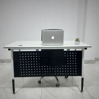 1.6m reception desk, 2- door metallic filing office cabinet, 2-way workstation, 2m executive office desk, 2way workstation, 3-link padded waiting bench, 3m boardroom table, captain mesh office seat, catalina visitors seat