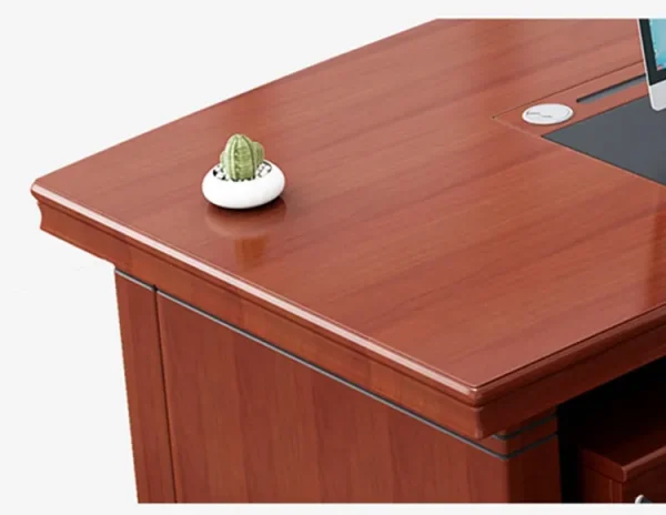 1.6 M Office Table., 2-way workstation, 3-door mahogany filing office cabinet, chrome conference seat, clerical office seat, headrest office seat, mahogany coat hanger