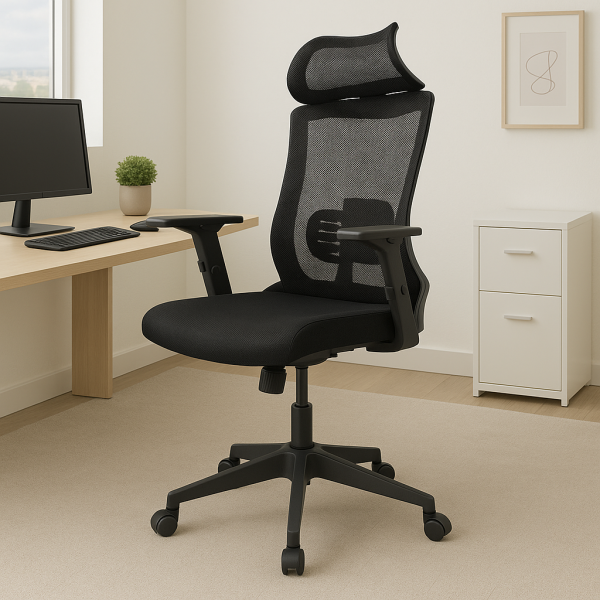 2m executive office desk, 4-way workstation, chrome visitors seat, executive directors seat, executive visitors seat, strong mesh office seat