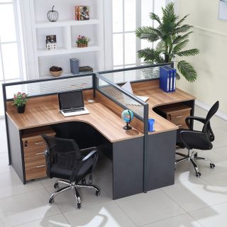 "2 way curved workstation for modern office Kenya" "Two seater curved office desk with partition Nairobi" "Modern shared office workstation Kenya" "Curved office desk for open plan workspace" "2 person office workstation with cable management"