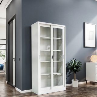 Full glass metal filing cabinet modern office storage Kenya Glass-front metal filing cabinet with secure lock Durable office filing cabinet with transparent doors Professional glass and metal filing cabinet for workspace