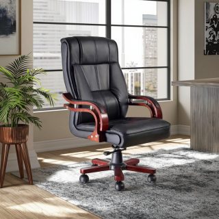 Executive Bliss office chair with high-back ergonomic design, cushioned seat, and wheeled base for premium office comfort