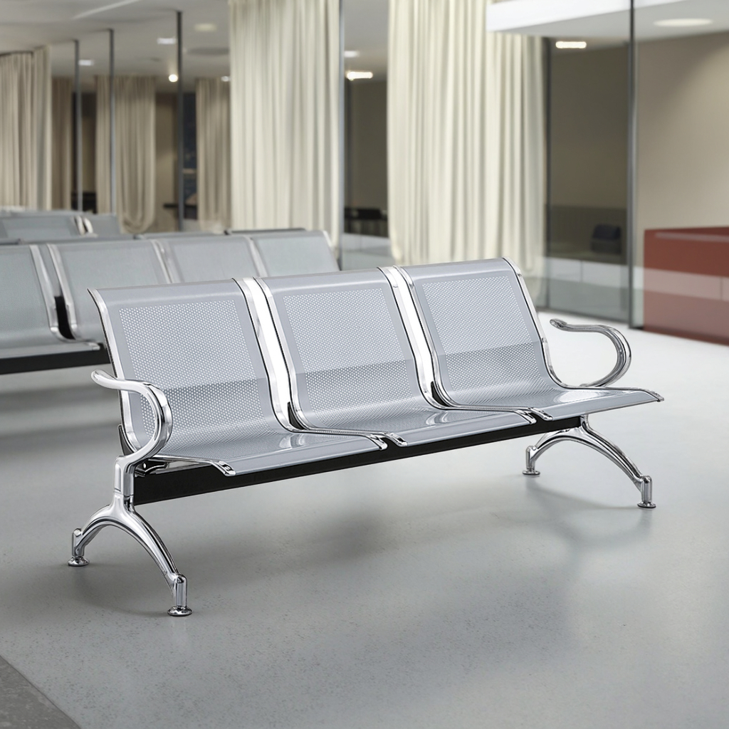 3-link waiting bench in Saika Nairobi office reception Modern office reception seating Nairobi Kenya Durable three-seat waiting bench for clinics Saika Professional reception furniture Nairobi Cushioned 3-seater office bench Kenya
