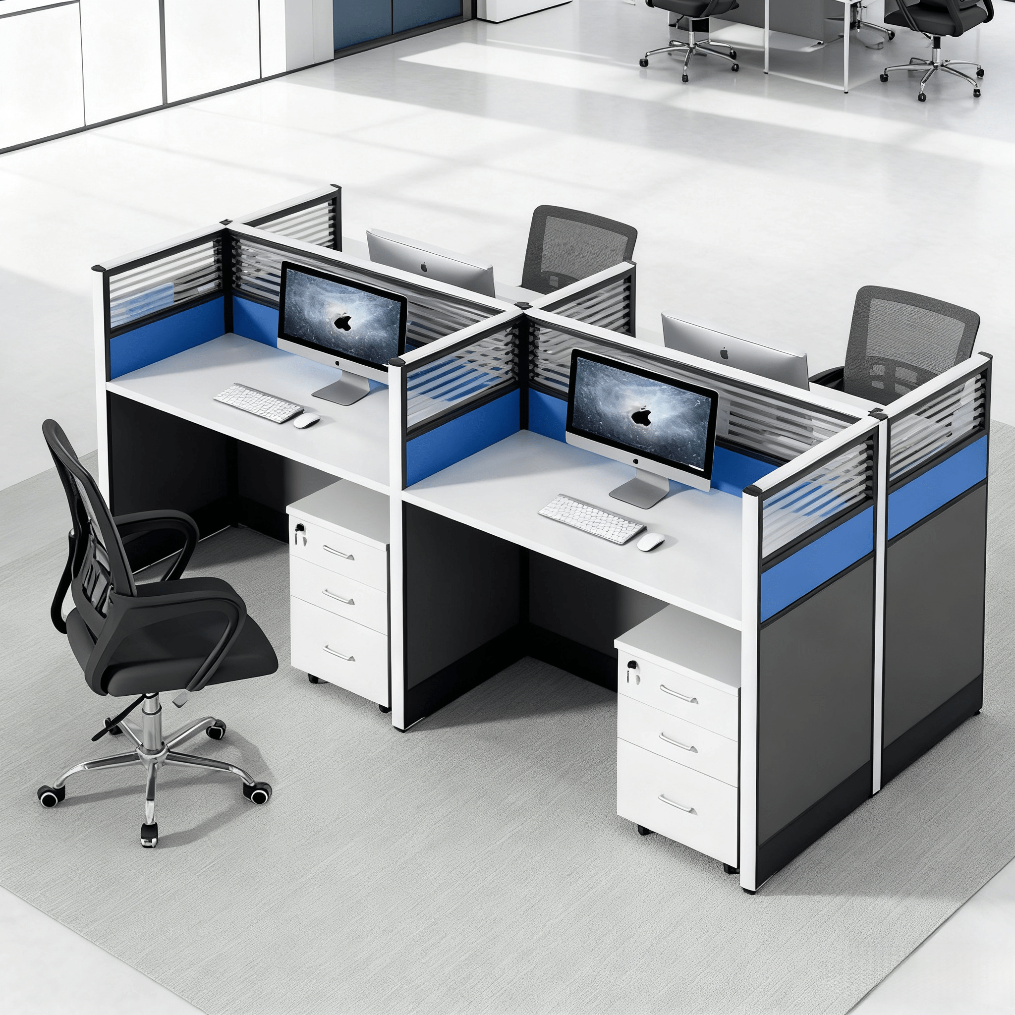 4 way office workstation desk in Kenya Four person office desk with partitions Modern 4 seater workstation Nairobi Office workstations for staff Kenya 4 person office desk with cable management