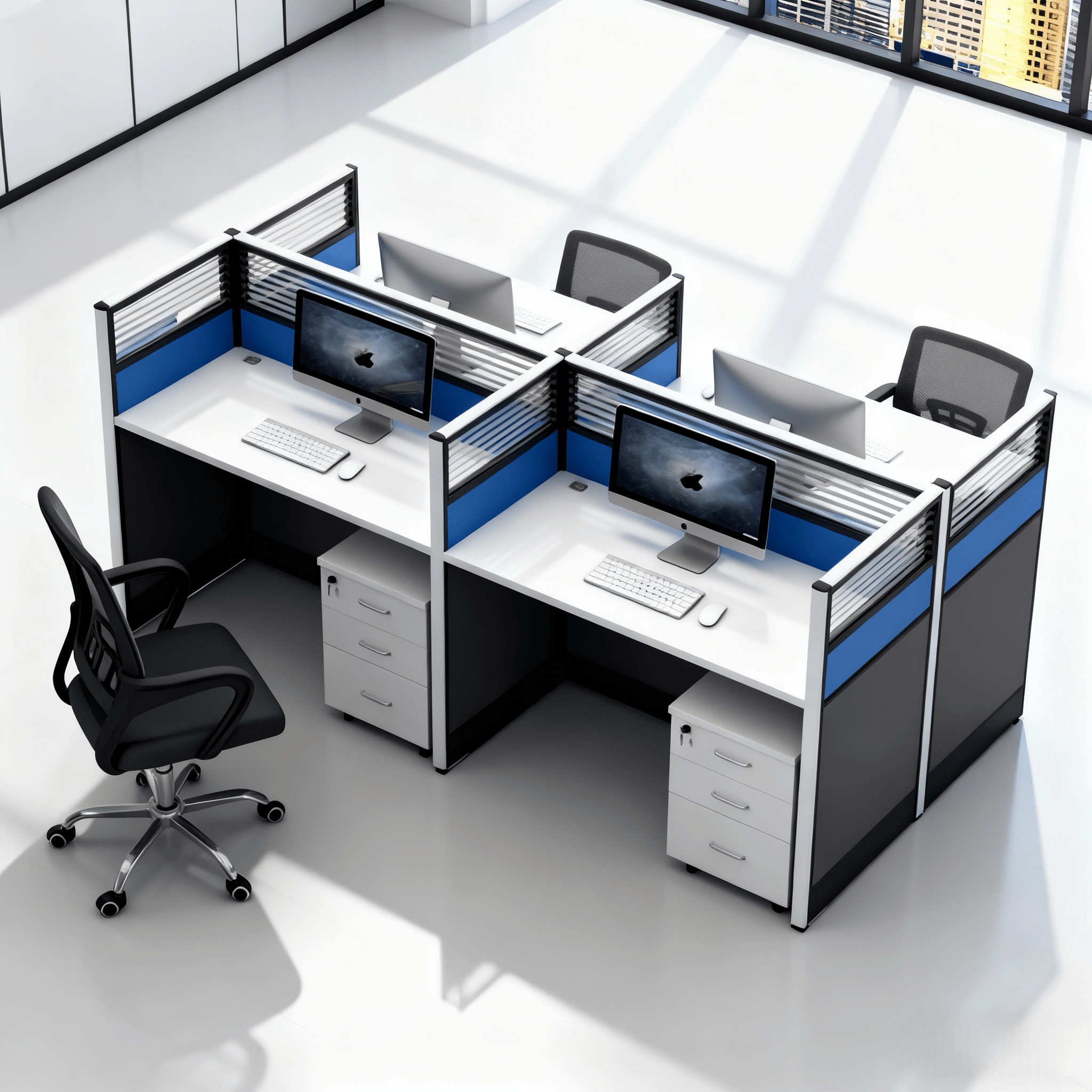 4 way office workstation desk in Kenya Four person office desk with partitions Modern 4 seater workstation Nairobi Office workstations for staff Kenya 4 person office desk with cable management