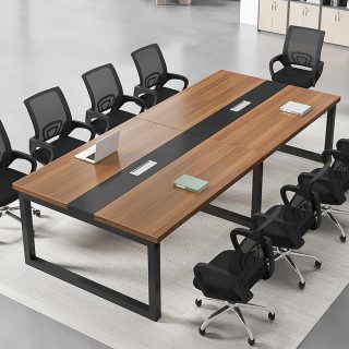 Command attention and foster high-level innovation with the Advanced Boardroom Table. This expansive 8-seater masterpiece is engineered to be the functional heart of your corporate headquarters. Combining the natural warmth of premium walnut textures with a bold, industrial-grade steel frame, it creates an environment that speaks of stability, growth, and professional excellence.