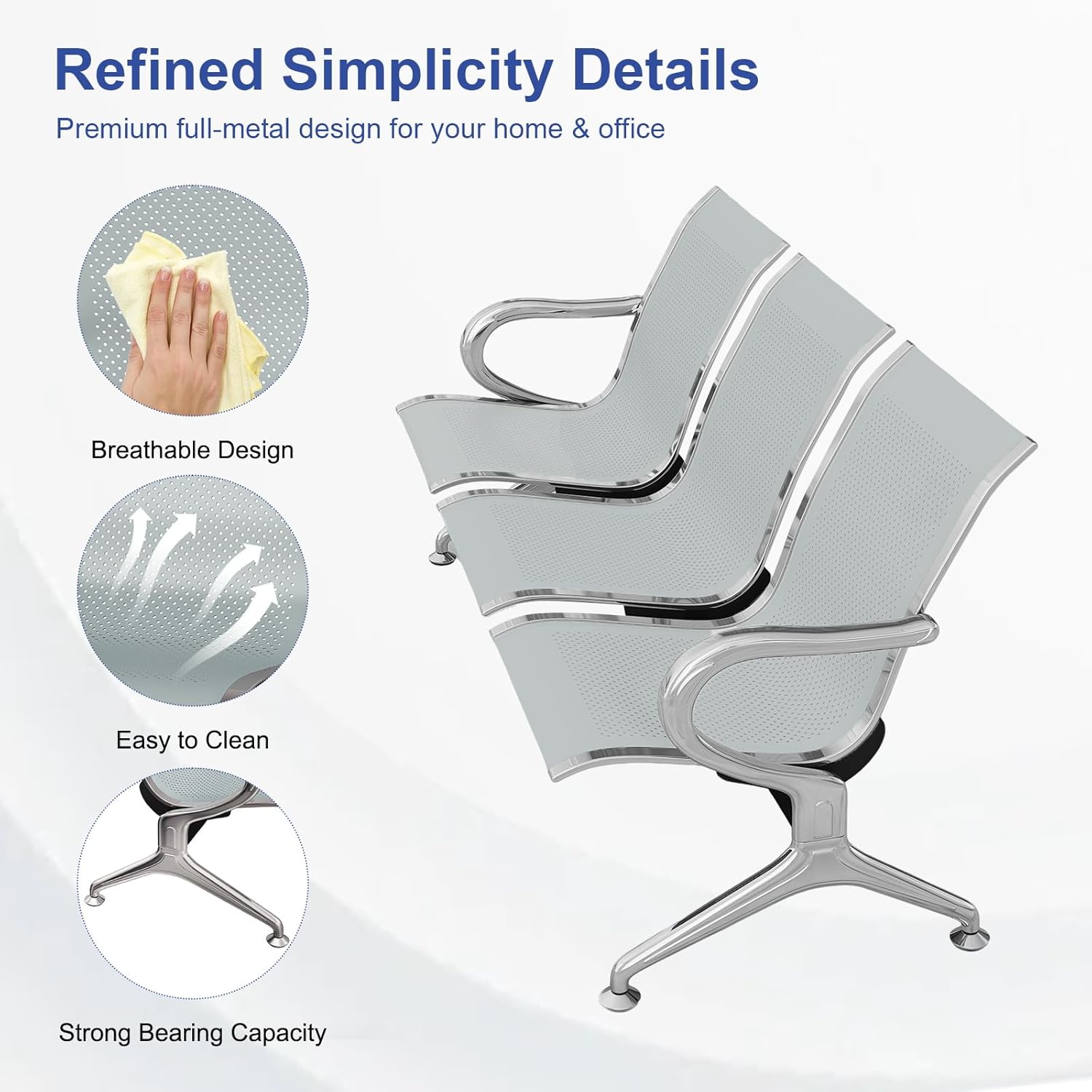 3-Link Non-Padded Office Waiting Bench - Image 5