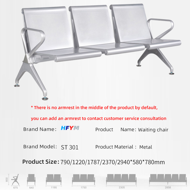 3-Seater Perforated Steel Office Waiting Bench - Image 3