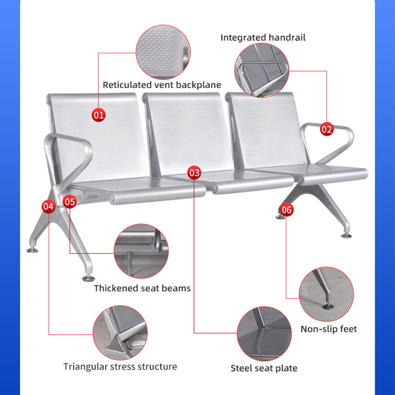 3-Seater Perforated Steel Office Waiting Bench - Image 2
