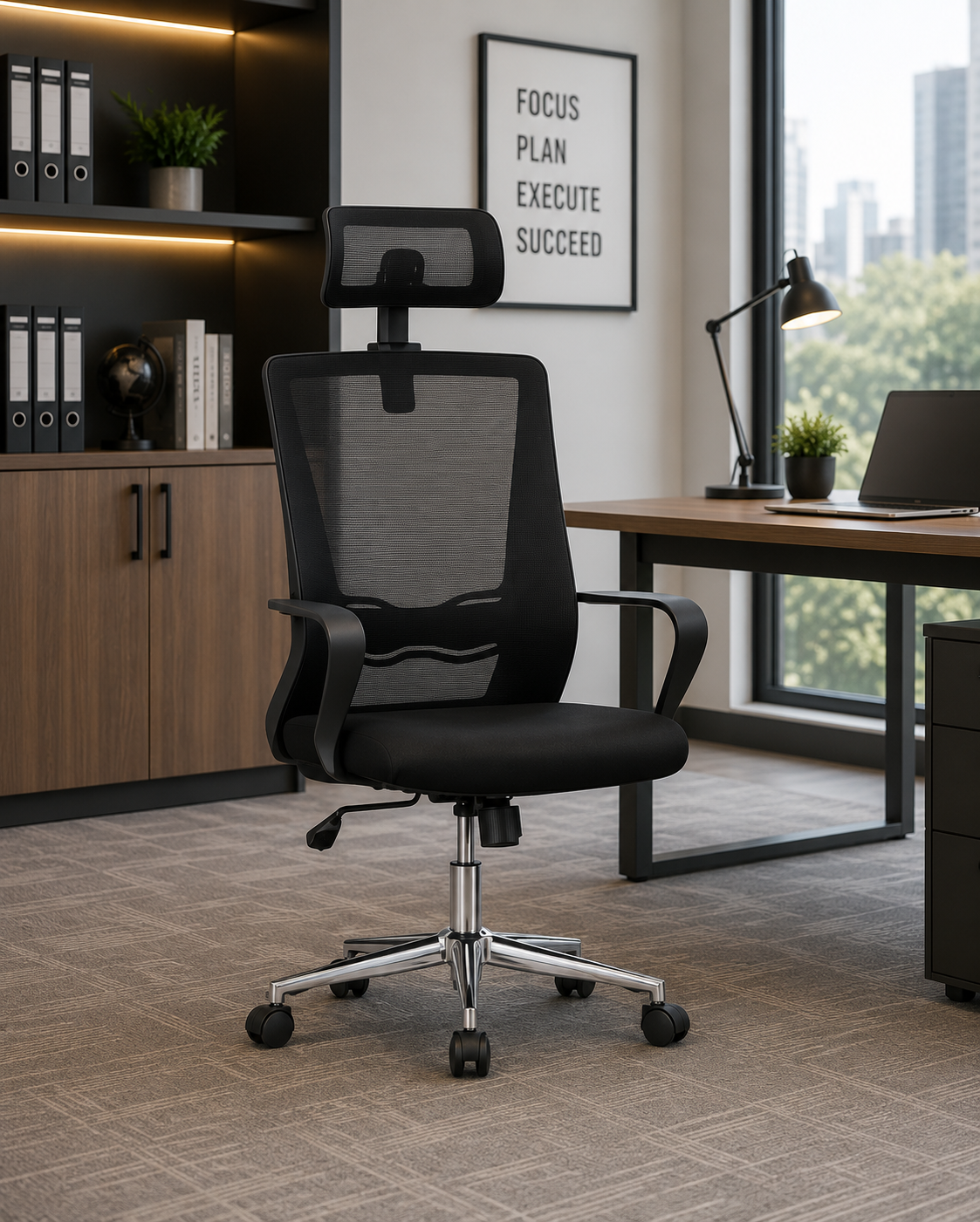 headrest office seat, tosca office seat,3-door filing cabinet, clerical office seat, 1-way office workstatiion, secretarial office seat, catalina office seeat, 5-seater waiting sofa, 1.4m receptioon office desk, 2-door filing cabinet