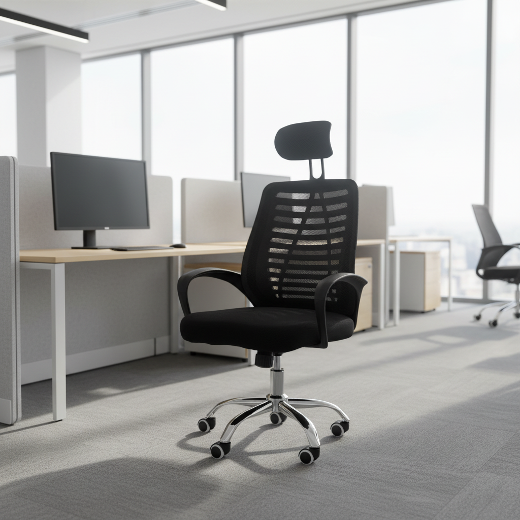 Black ergonomic office chair with headrest available in Nairobi, Kenya.