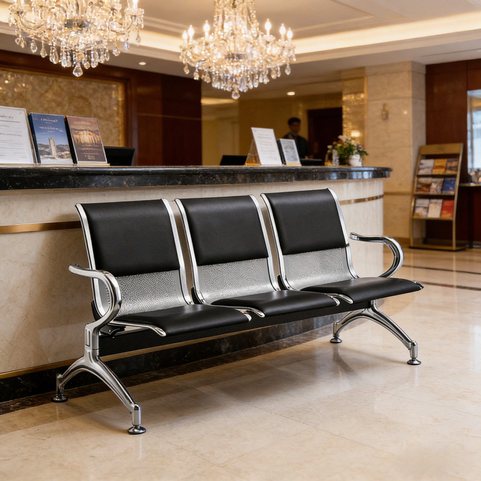 Three-seater padded waiting bench for office reception areas in Nairobi, Kenya.
