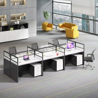 6-way office workstation designed for six employees in a modern open-plan office in Nairobi, Kenya