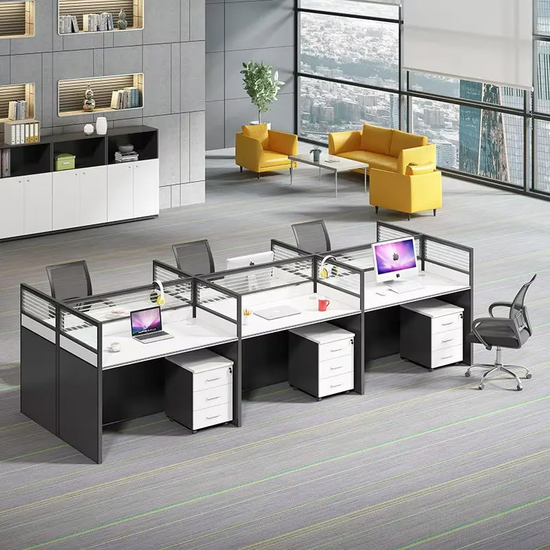 6-way office workstation designed for six employees in a modern open-plan office in Nairobi, Kenya