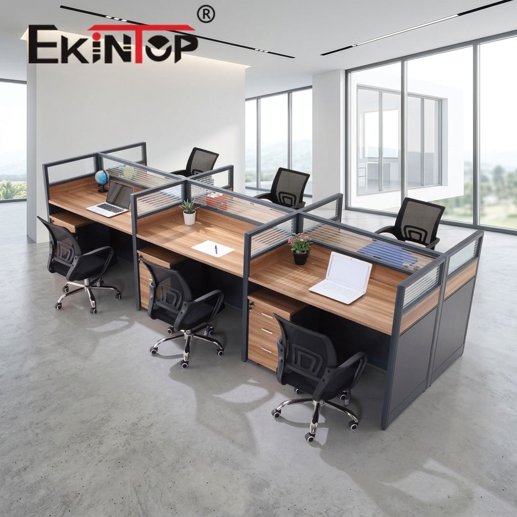 6-way office workstation designed for six employees in a modern open-plan office in Nairobi, Kenya