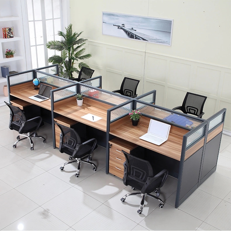 6-way office workstation designed for six employees in a modern open-plan office in Nairobi, Kenya
