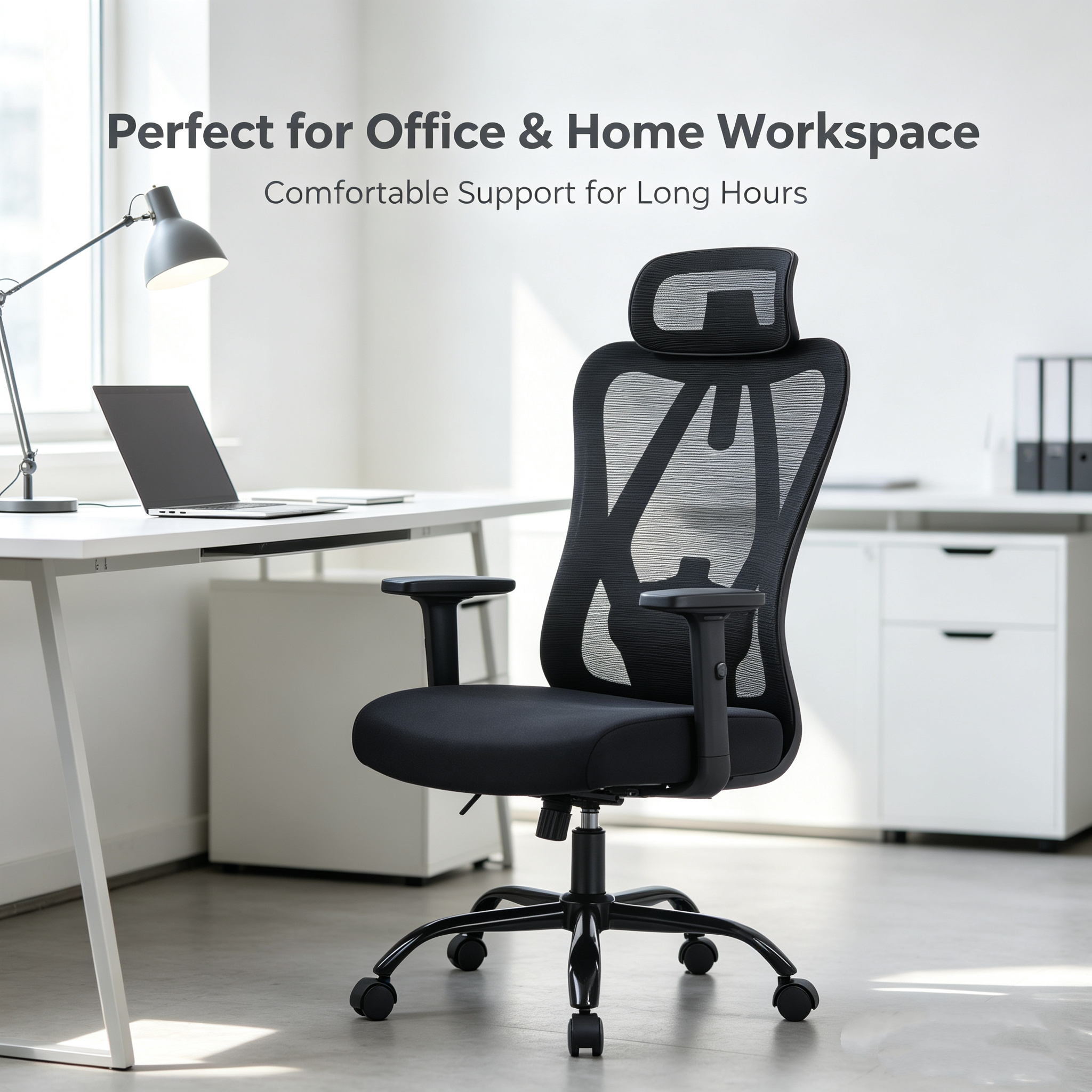 Orthopedic ergonomic office seat with high backrest, lumbar support, breathable mesh back, padded seat, adjustable armrests, and wheeled base, available in Nairobi, Kenya.