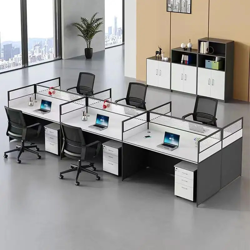 6-way office workstation designed for six employees in a modern open-plan office in Nairobi, Kenya