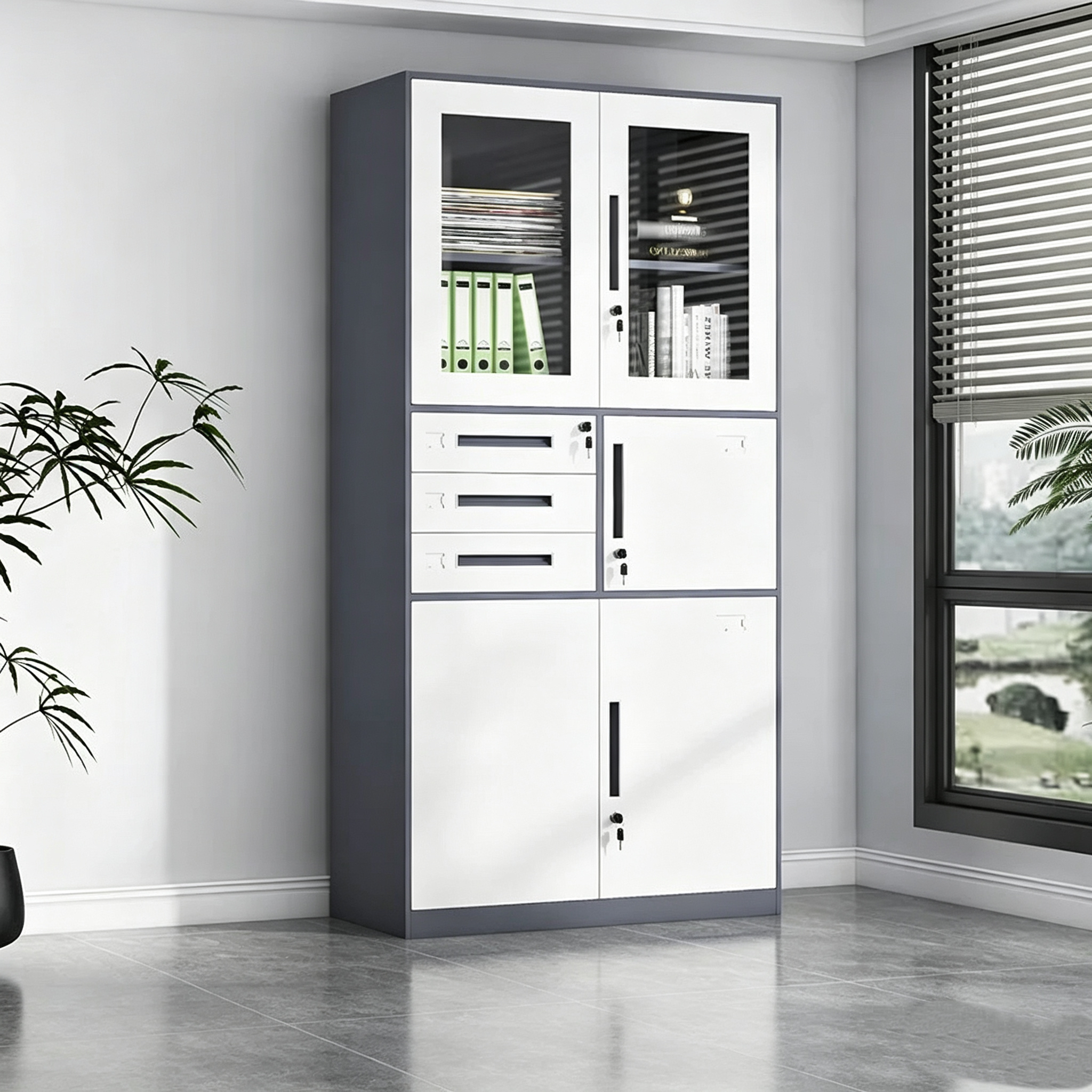 Filing cabinet with integrated safe for secure office document storage in Nairobi, Kenya.