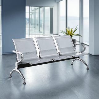 3-link non-padded waiting bench with three connected seats and durable metal frame, ideal for reception areas, waiting rooms, offices, hospitals, and clinics in Nairobi, Kenya.