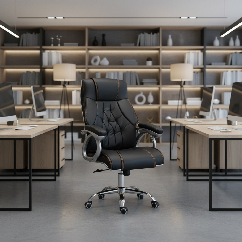 Executive office seat with ergonomic high-back leather upholstery and chrome base for comfortable executive office seating in Nairobi, Kenya.