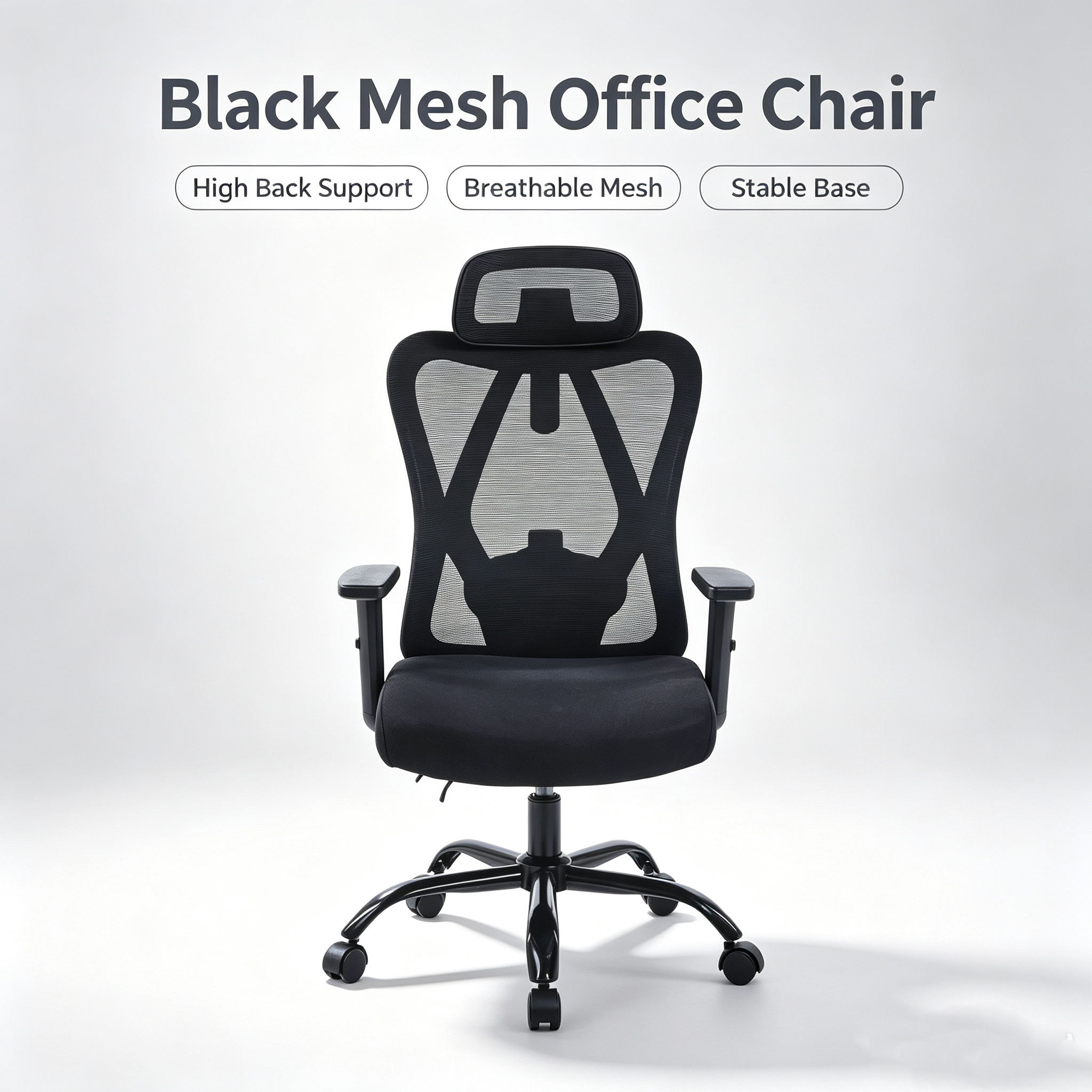 Orthopedic ergonomic office seat with high backrest, lumbar support, breathable mesh back, padded seat, adjustable armrests, and wheeled base, available in Nairobi, Kenya.