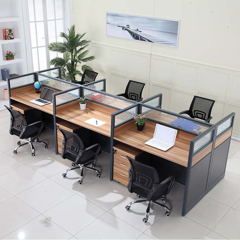 6-way office workstation designed for six employees in a modern open-plan office in Nairobi, Kenya