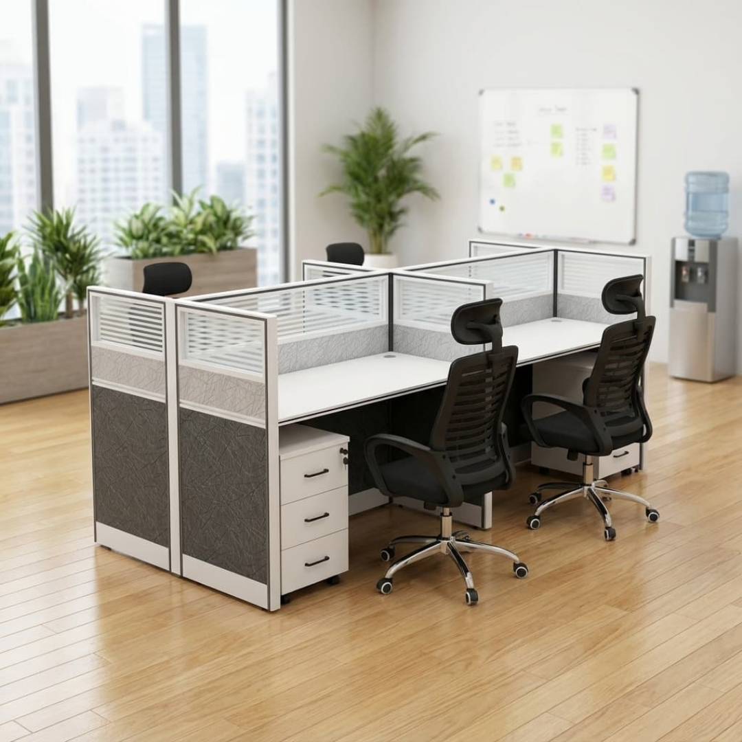 Modern 2-way office workstation with two spacious workspaces and organized cable management in Nairobi, Kenya