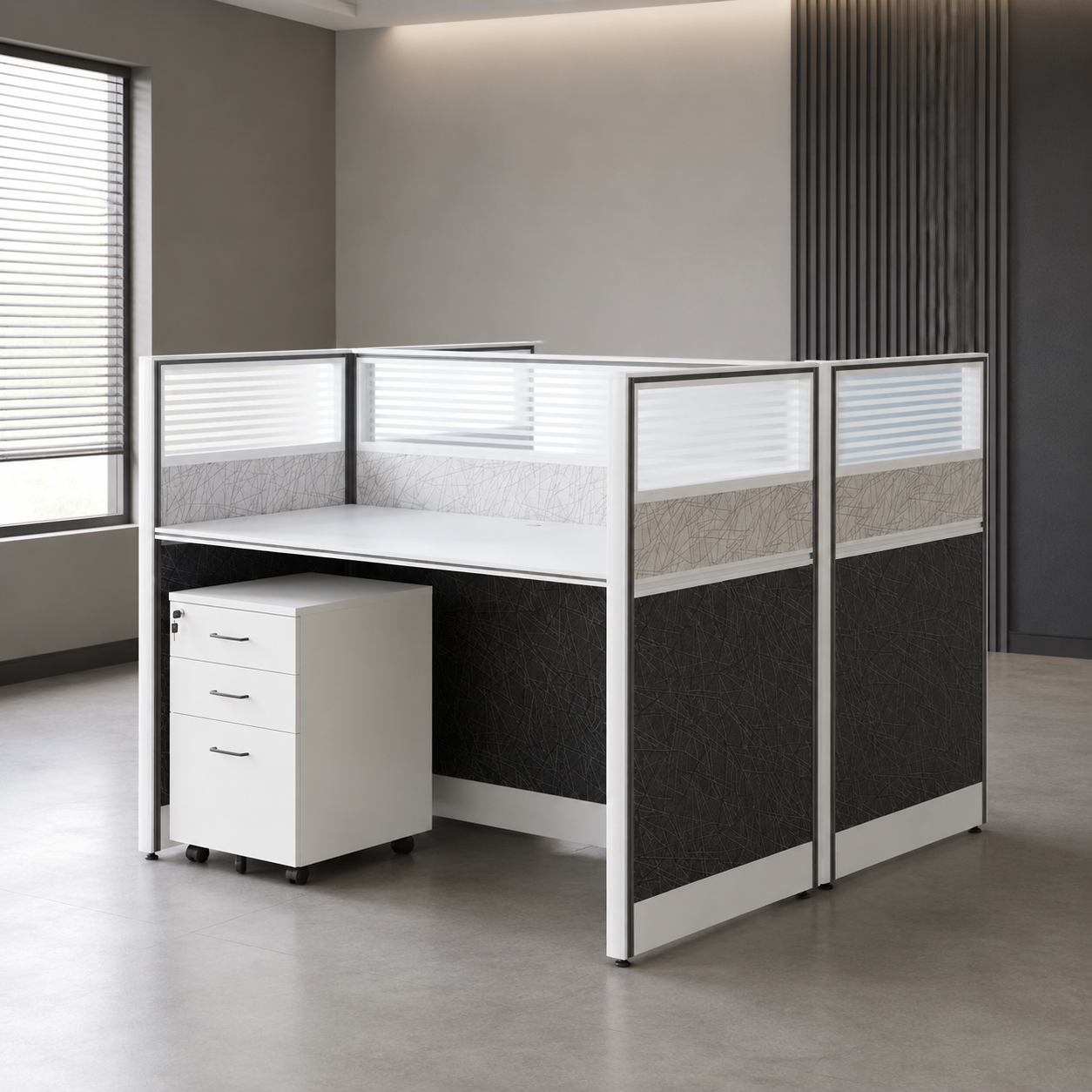 Modern 2-way office workstation with two spacious workspaces and organized cable management in Nairobi, Kenya