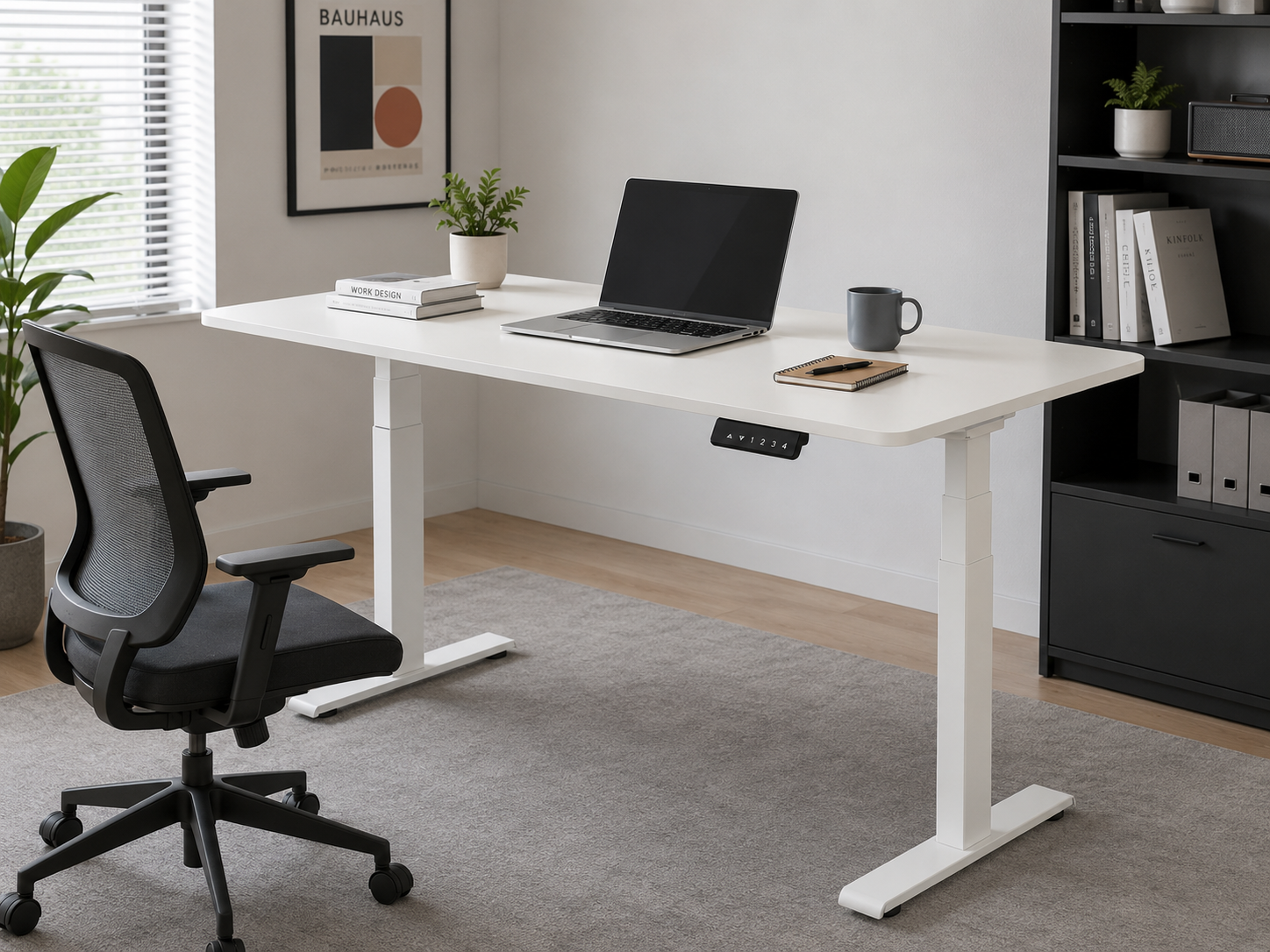 White Adjustable Electric Office Table – Modern Height-Adjustable Standing Desk in Nairobi Kenya