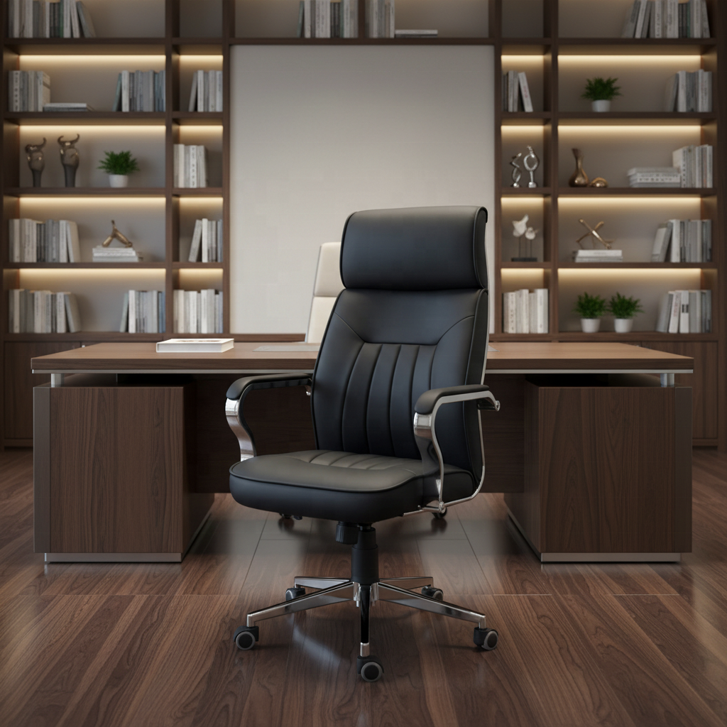 Premium executive office leather seat with supportive high backrest and elegant design in a modern office in Nairobi, Kenya