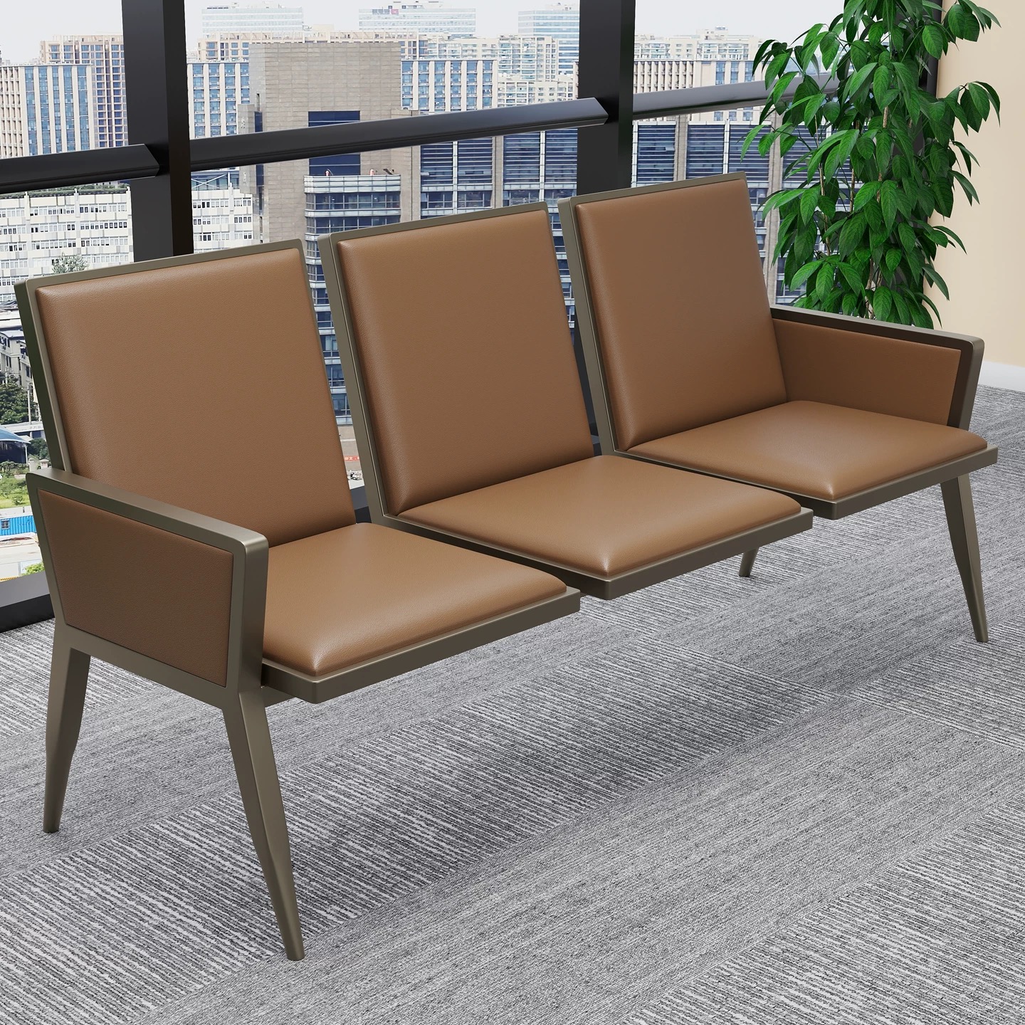 3-link heavy gauge waiting bench with durable metal frame and three seats in a modern reception area in Nairobi, Kenya