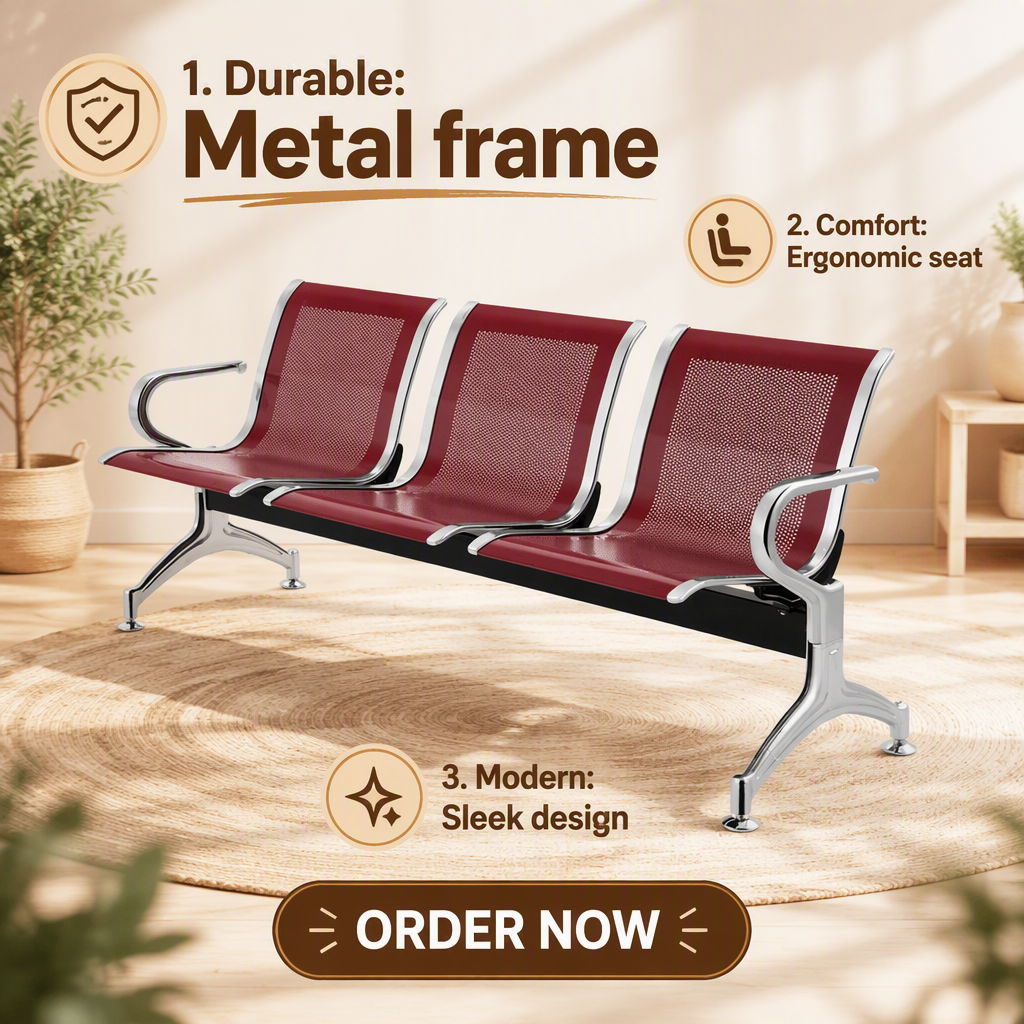 3-Link Non-Padded Office Waiting Bench in Nairobi Kenya