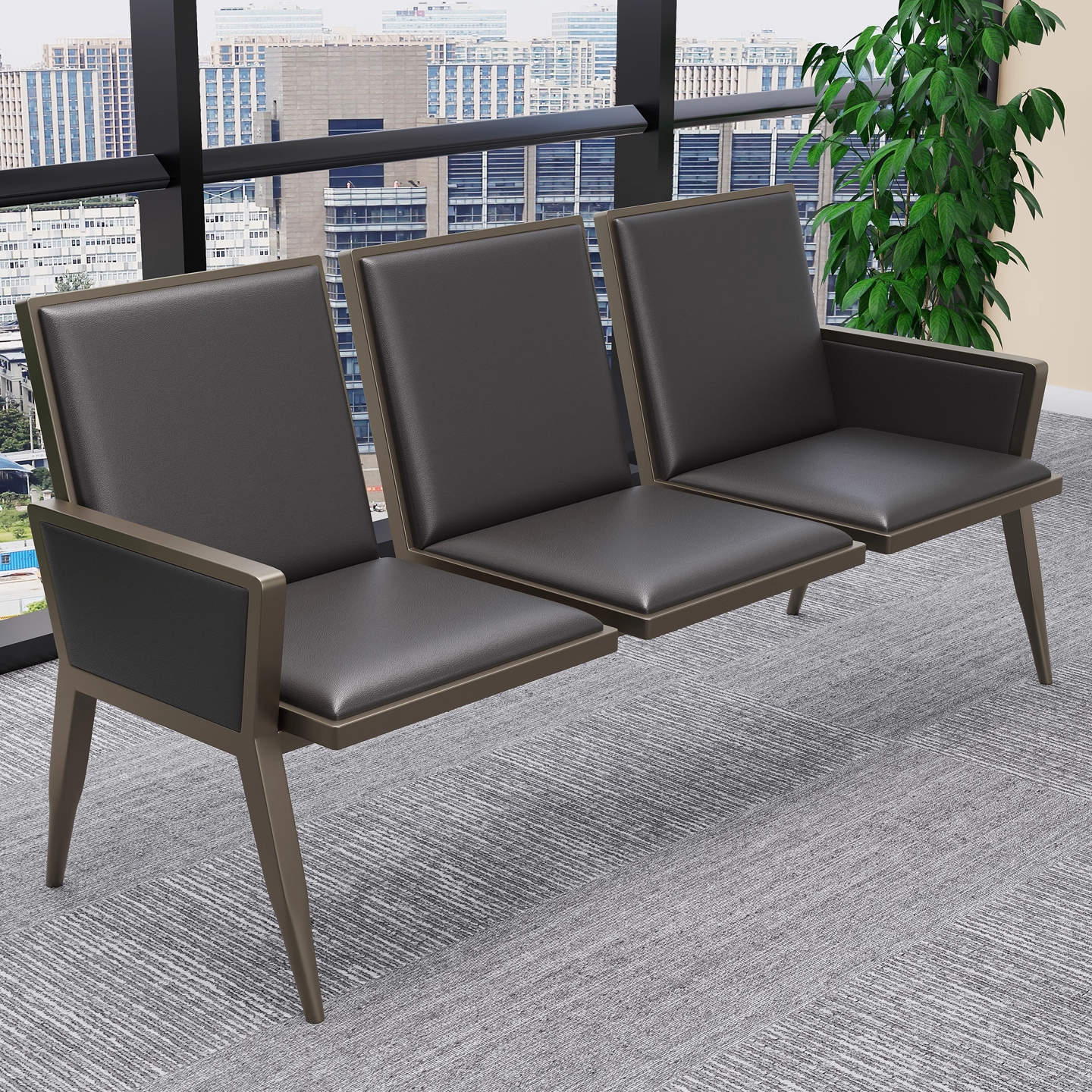 3-link heavy gauge waiting bench with durable metal frame and three seats in a modern reception area in Nairobi, Kenya