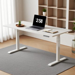 White Adjustable Electric Office Table – Modern Height-Adjustable Standing Desk in Nairobi Kenya
