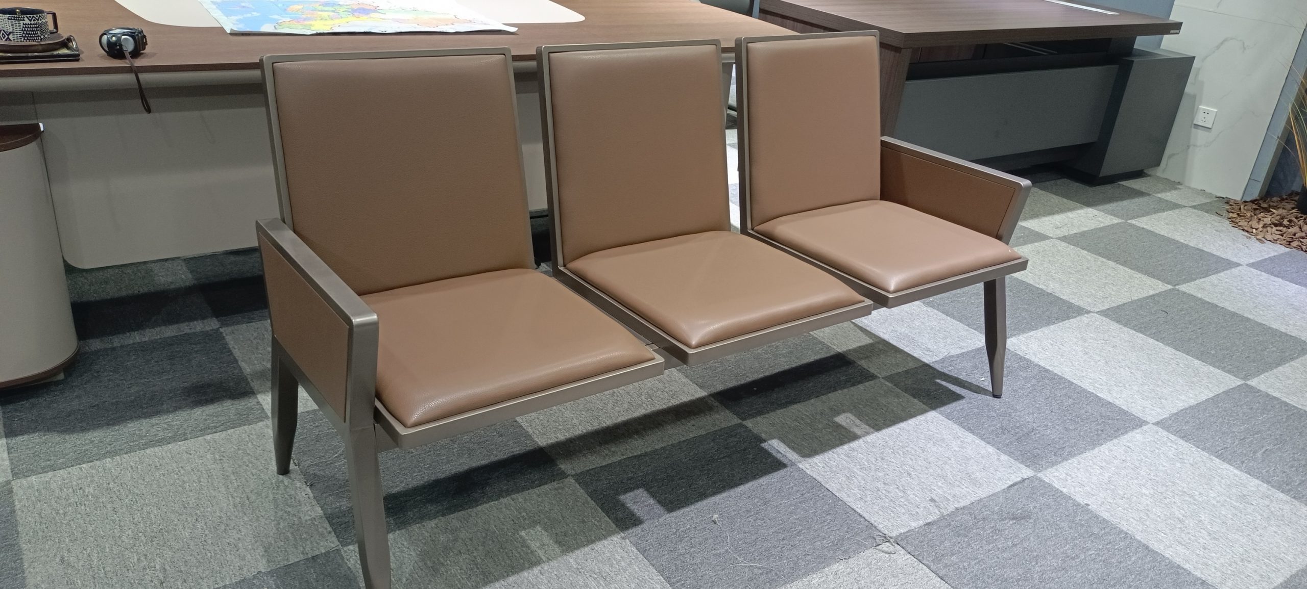 3-link heavy gauge waiting bench with durable metal frame and three seats in a modern reception area in Nairobi, Kenya