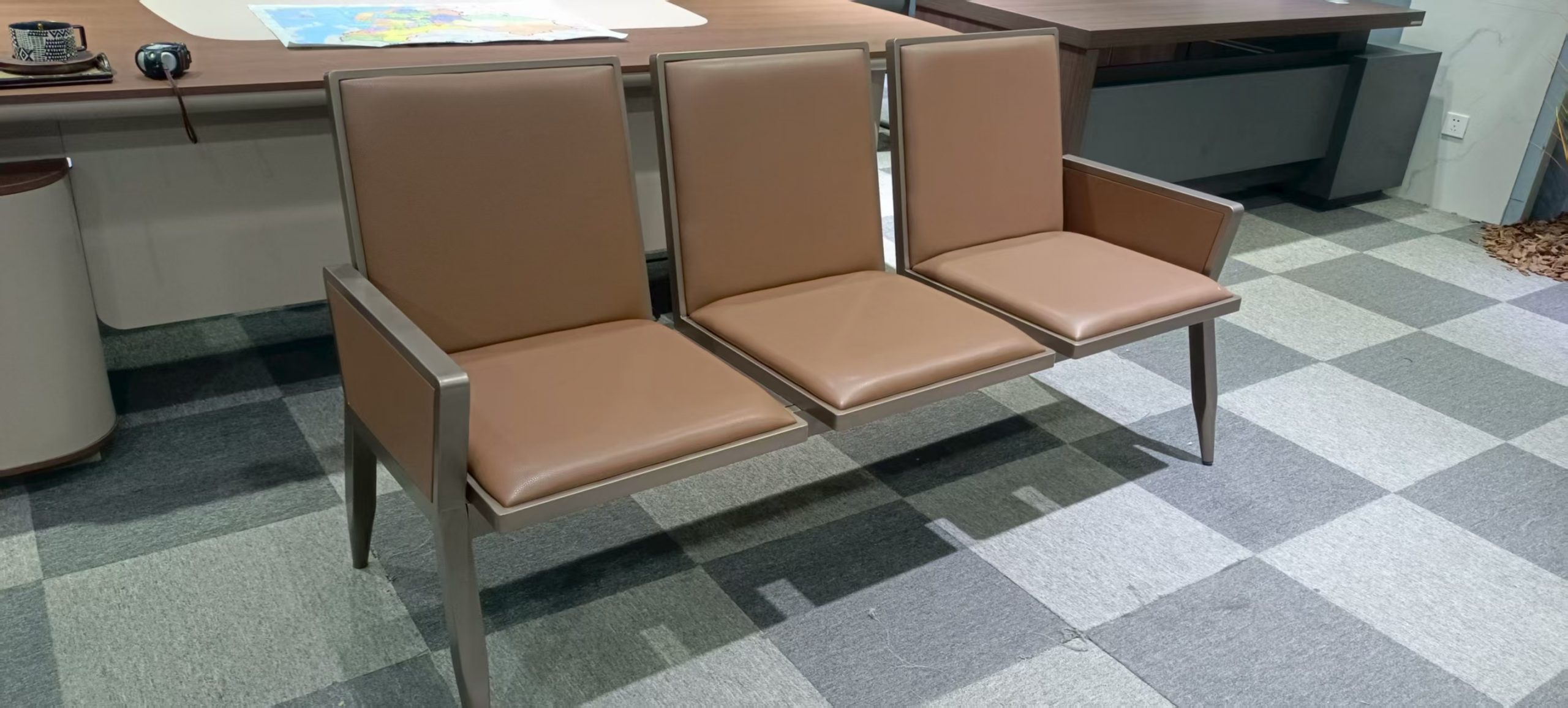 3-link heavy gauge waiting bench with durable metal frame and three seats in a modern reception area in Nairobi, Kenya
