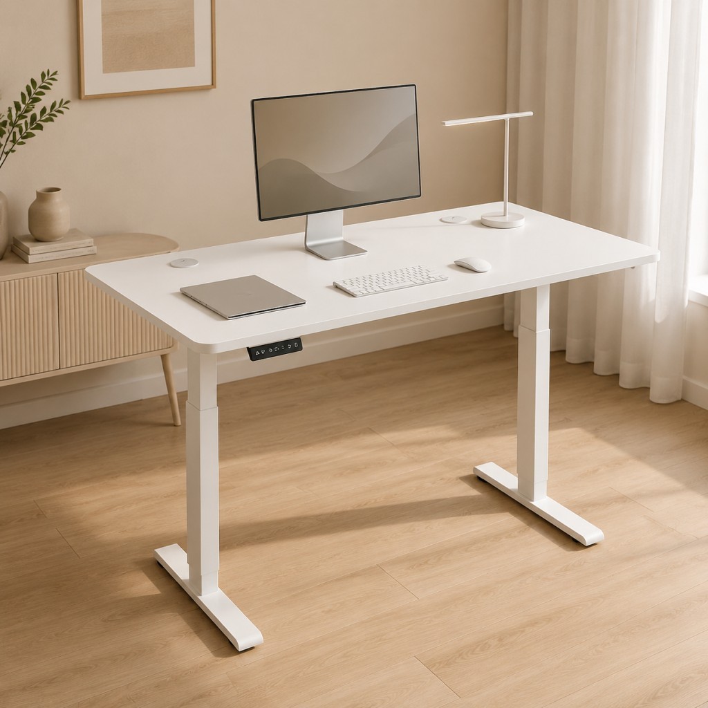 White Adjustable Electric Office Table – Modern Height-Adjustable Standing Desk in Nairobi Kenya
