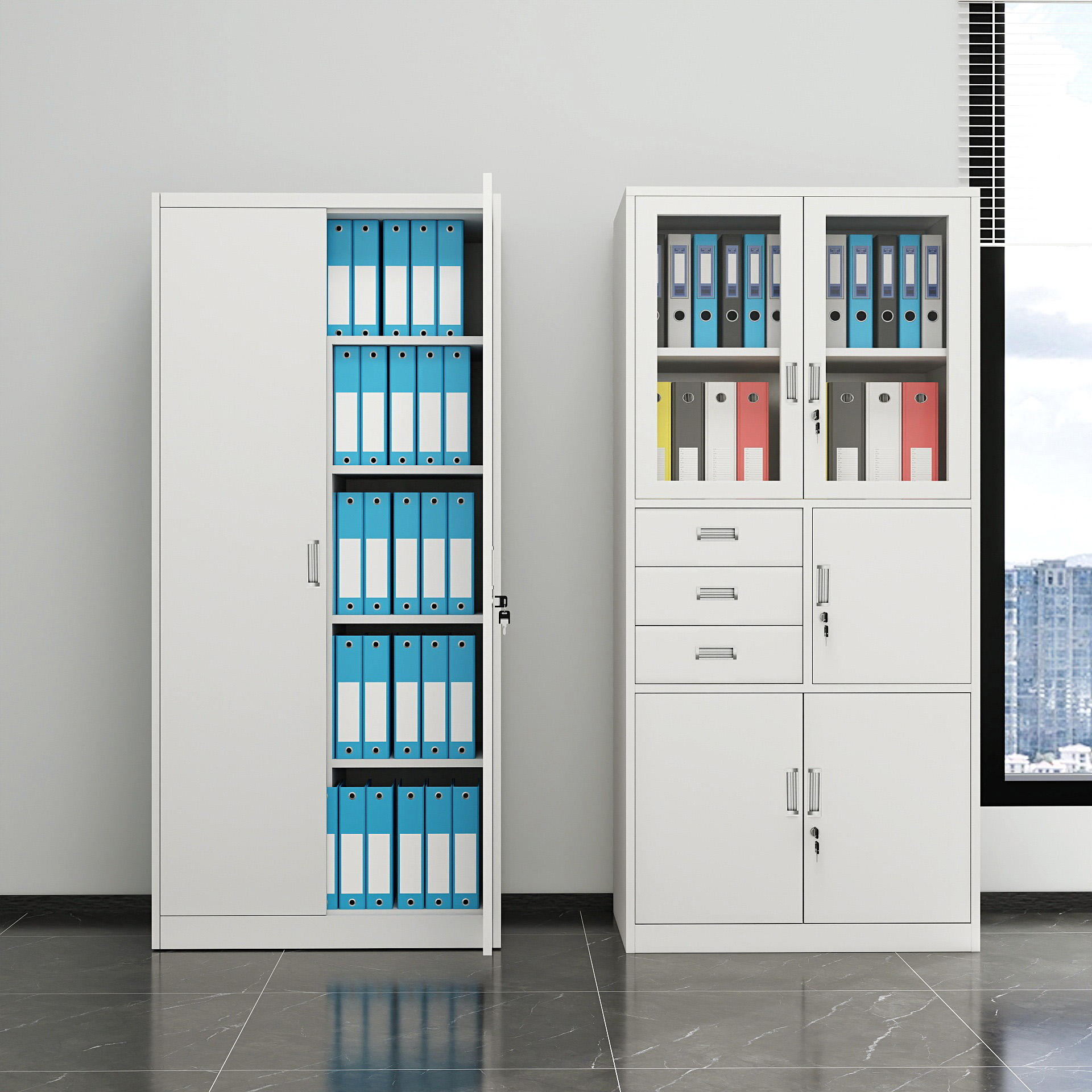 Metallic Office Filing Cabinet with Safe