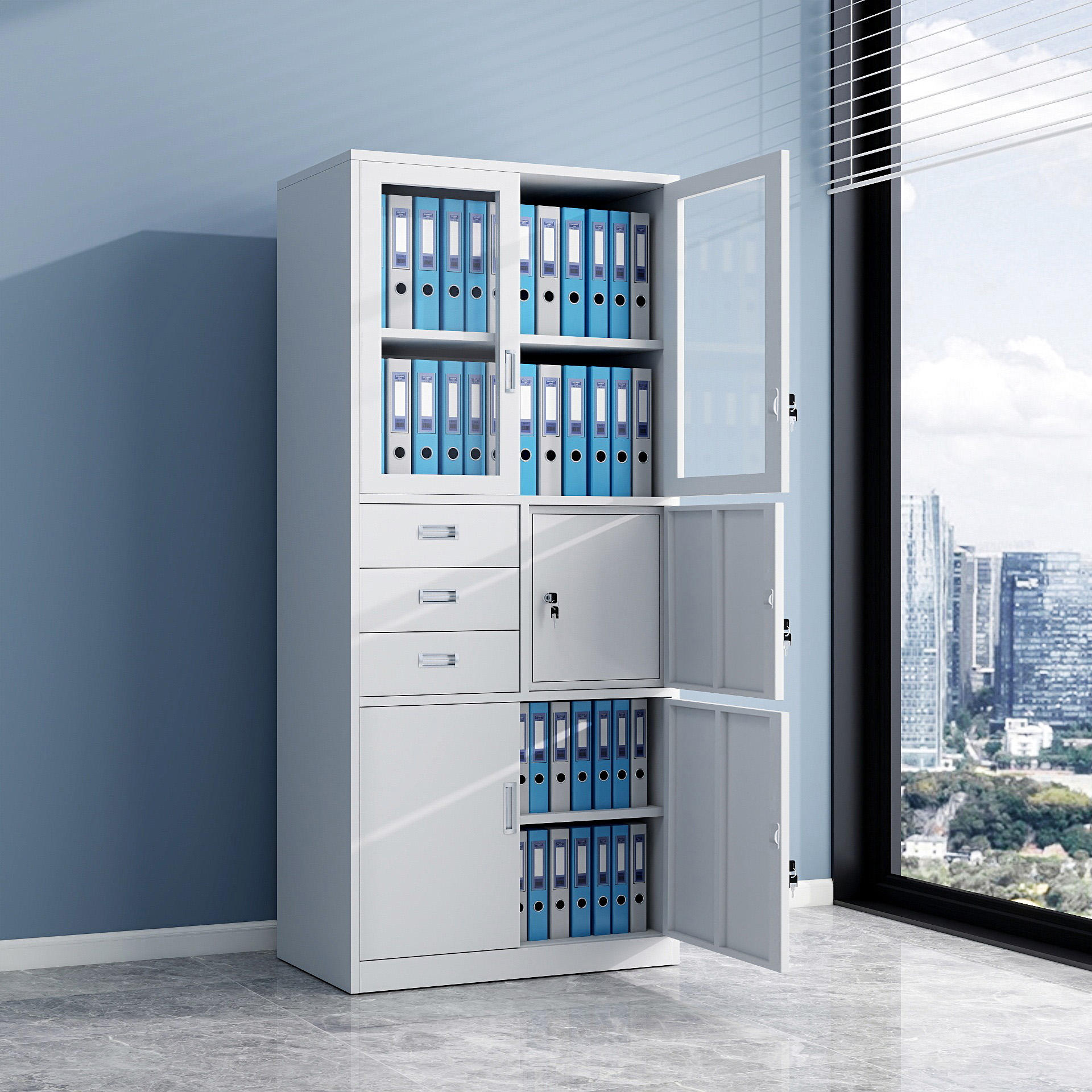 Metallic Office Filing Cabinet with Safe