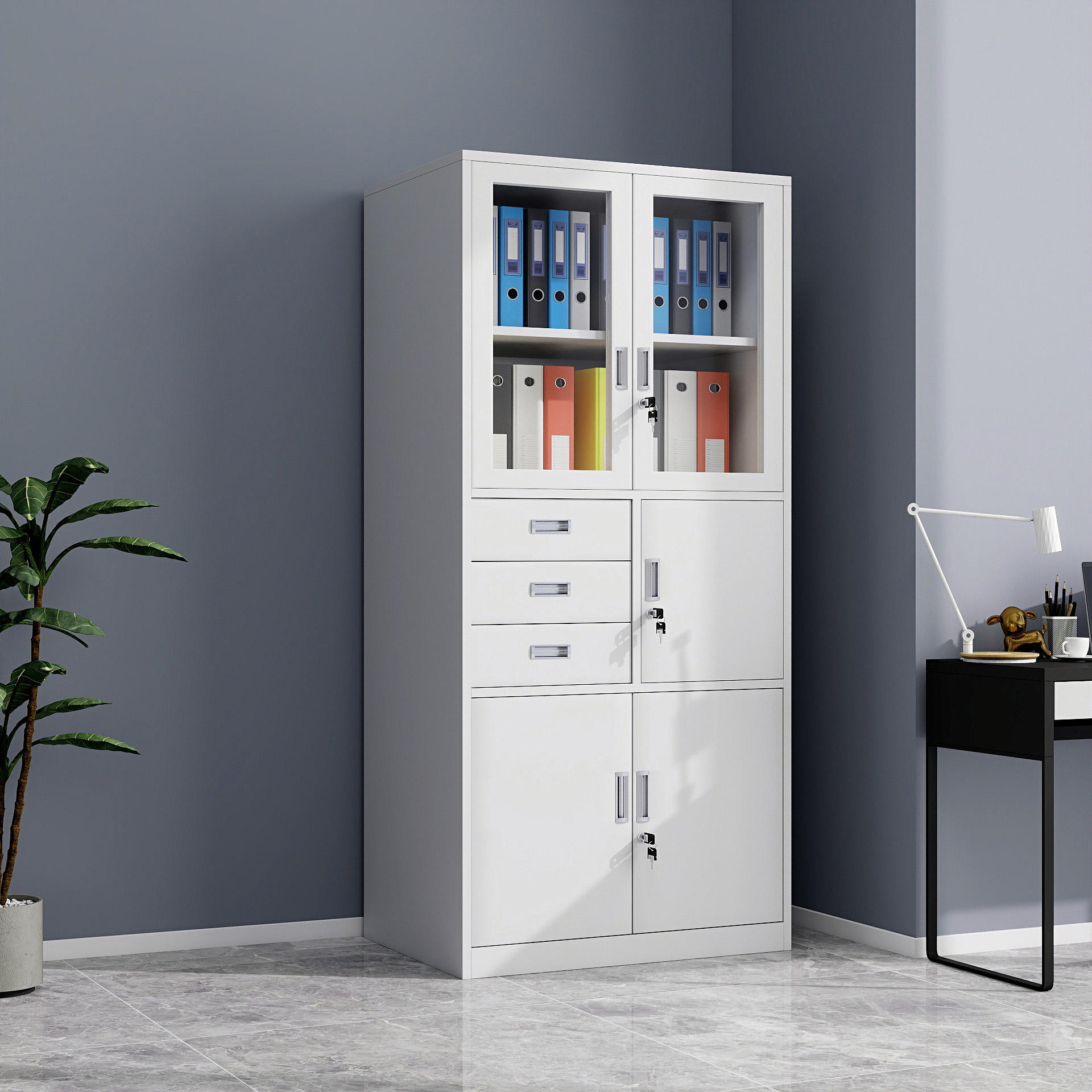 Metallic Office Filing Cabinet with Safe