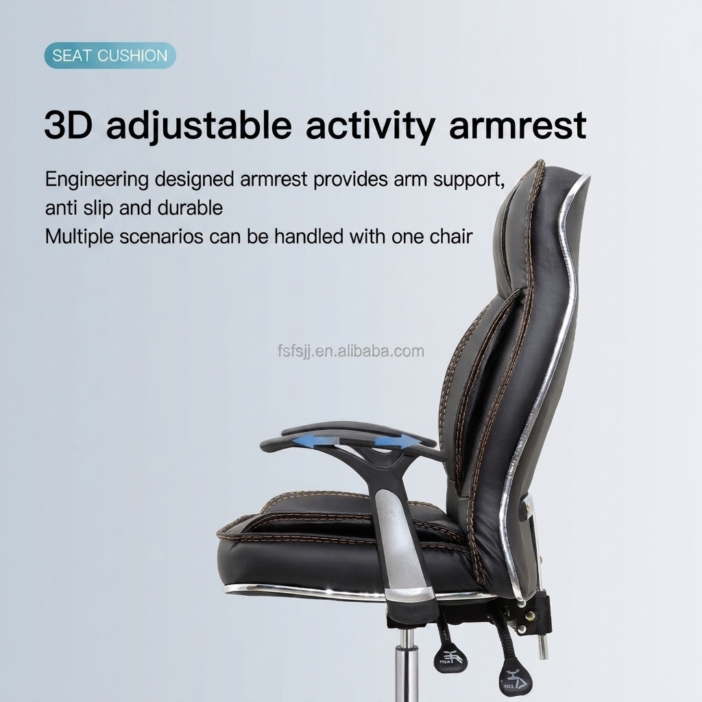 Ergonomic black leather high-back executive office chair with accent stitching, adjustable recline controls, and a polished chrome star base available in Nairobi, Kenya - Image 4